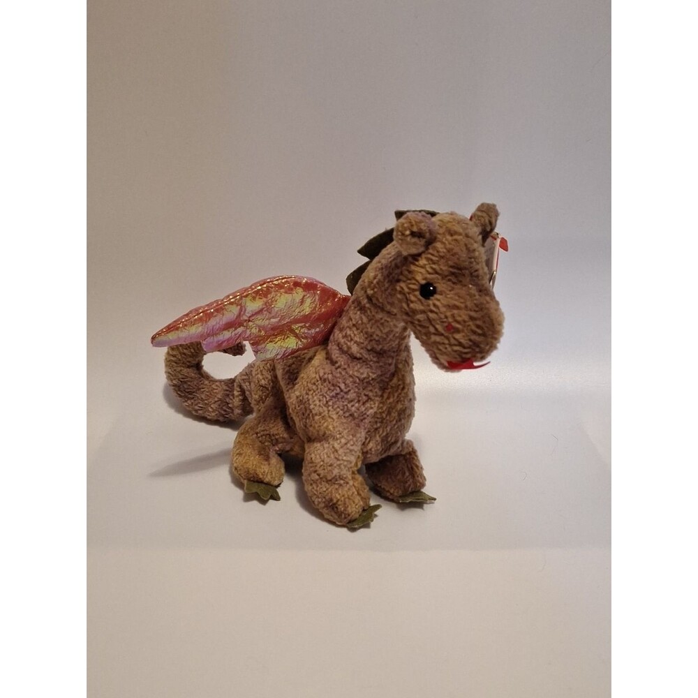 Ty Beanie Baby Scorch Brown Dragon Plush with Iridescent Wings